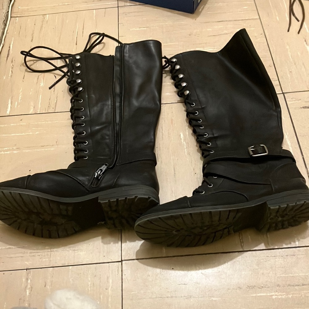 Lace-Up/Zippered Knee High Boot